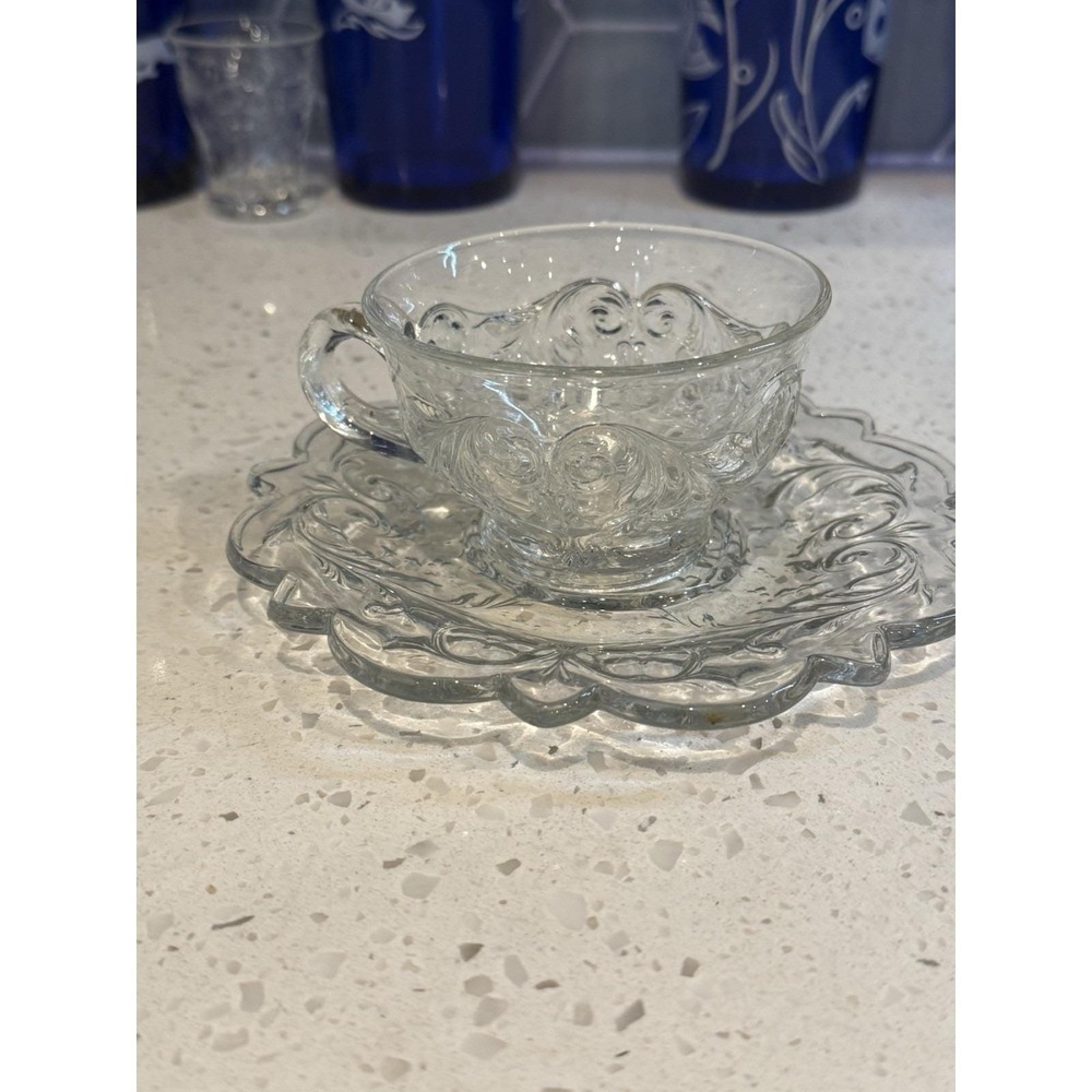 McKee Rock Crystal Clear Tea Cup And Saucer Set EAPG Depression Glass